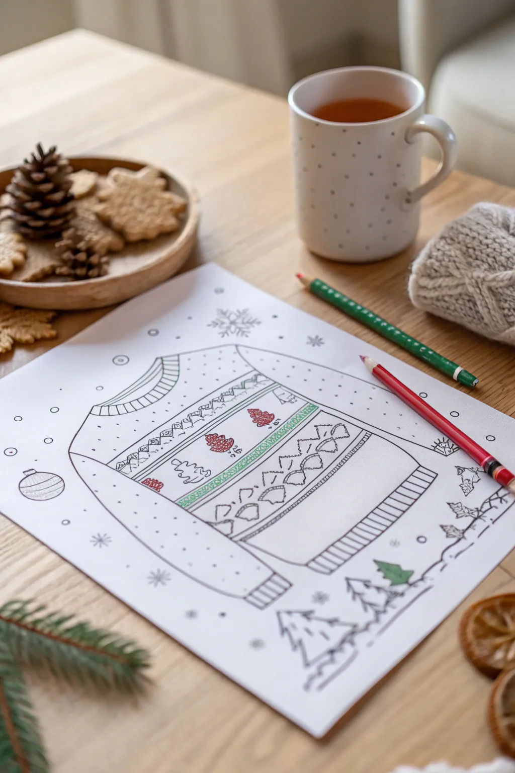 Unleash your creativity with interactive ugly sweater coloring pages that blend Scandinavian simplicity with Boho charm.