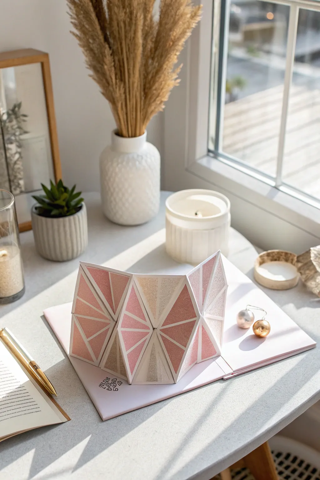 Discover the artistry of geometric elegance with our double diamond pop-up card.