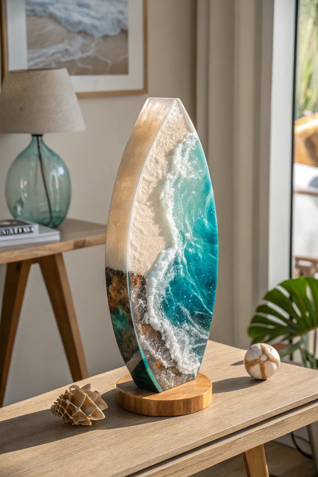 Discover the art of simplicity with this breathtaking epoxy resin sculpture, where craftsmanship meets nature's elegance.