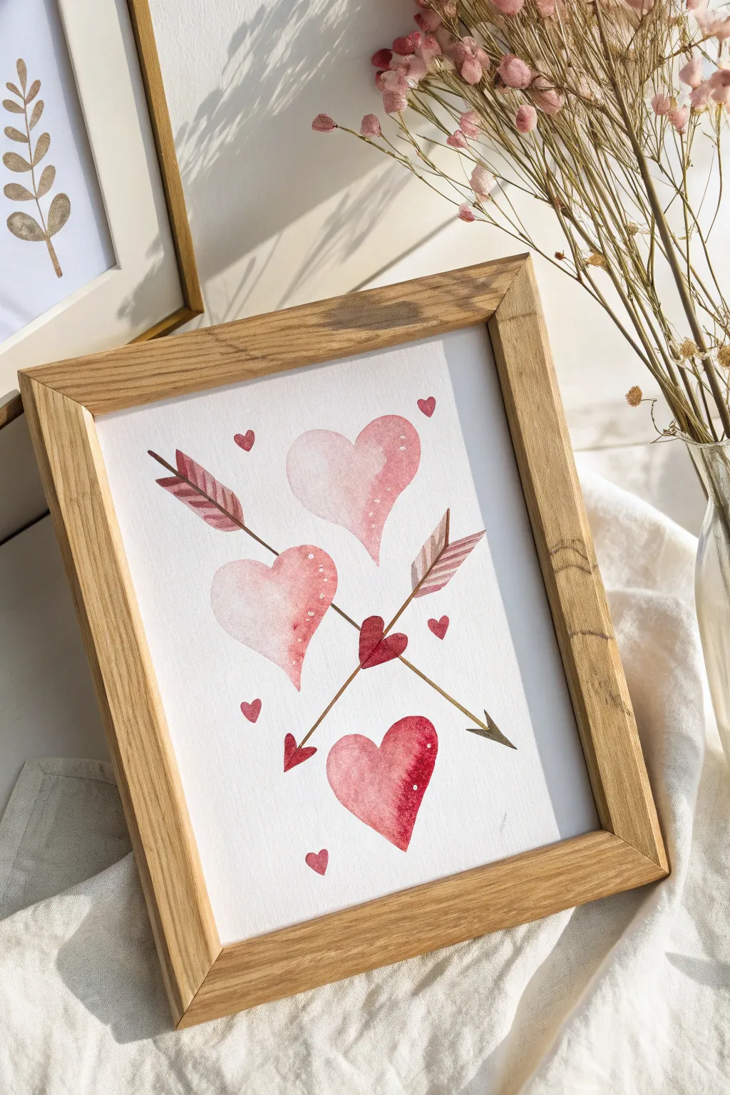 Delicate watercolor art: Cupid's arrows capture the essence of love with minimalist charm.