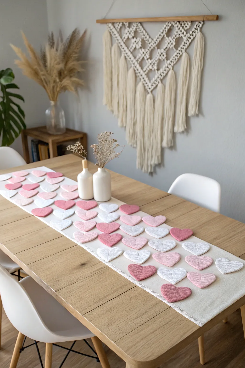 Transform your table into a romantic haven with this stunning DIY heart table runner, where minimalist elegance meets boho charm.