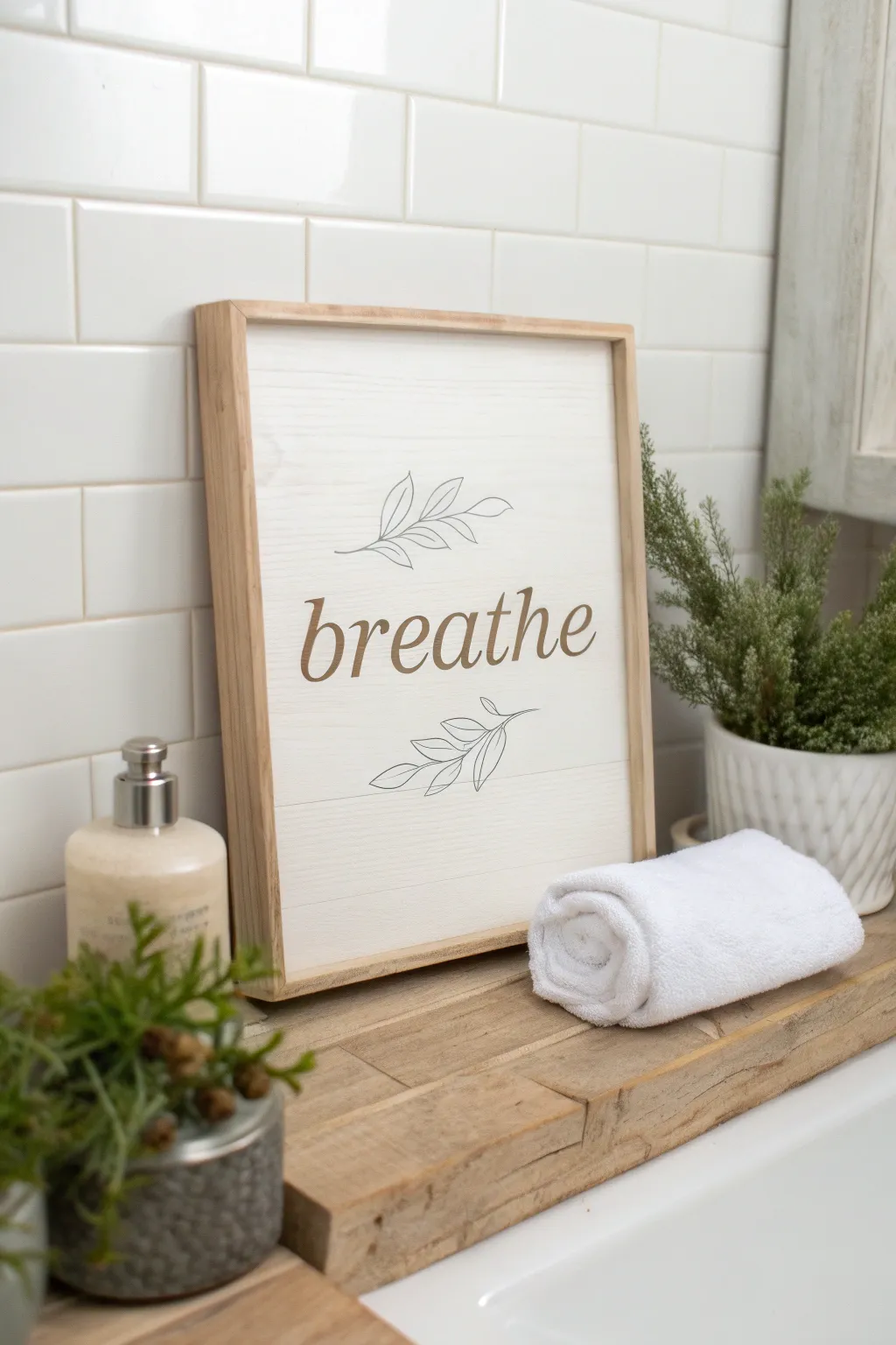 Add a touch of tranquility to your bathroom with a minimalist 'Breathe' vinyl sign.