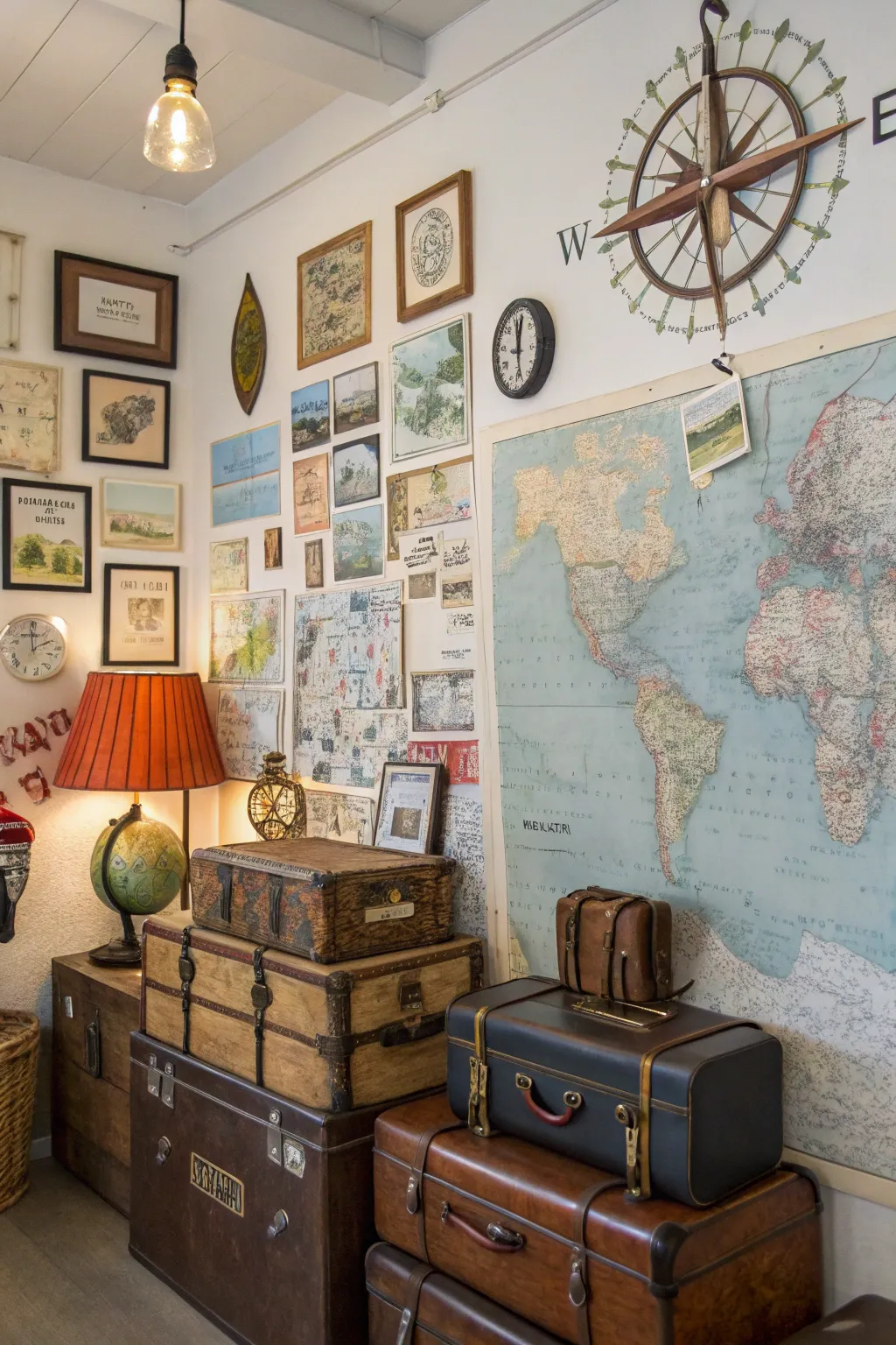 A hobby-themed wall showcasing a love for travel.