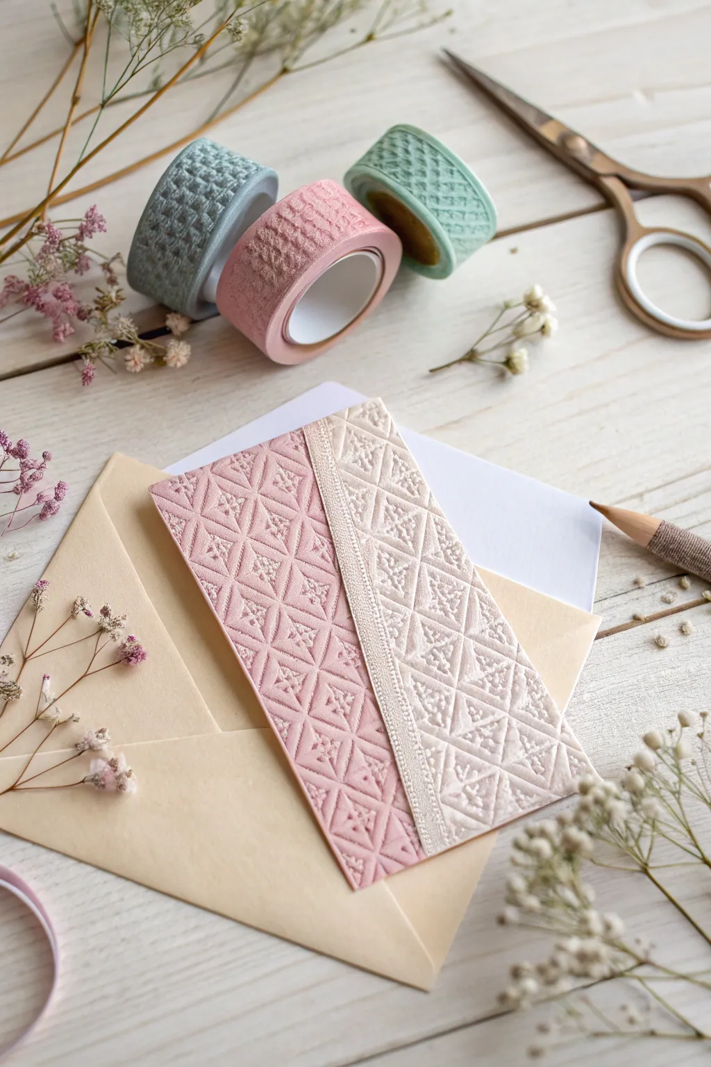 Elevate your card-making with textured elegance: Discover the art of embossing over washi tape.