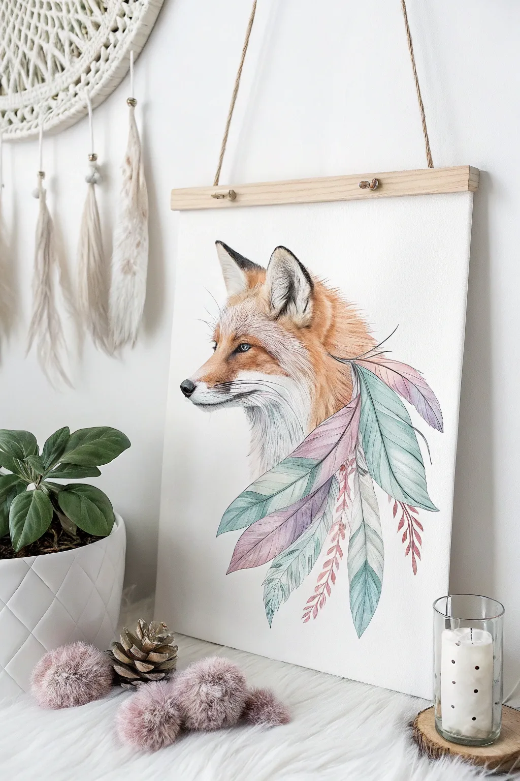 Enchant your space with a whimsical watercolor fox, where imagination meets artistry.