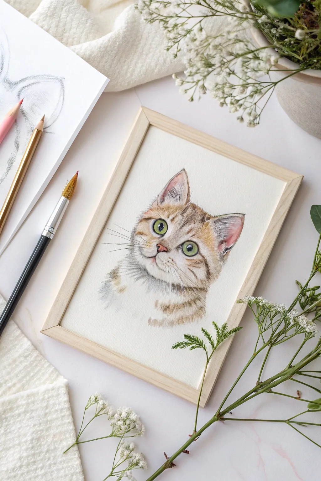 Capture the unique charm of your furry friends with minimalist watercolor pencil art.