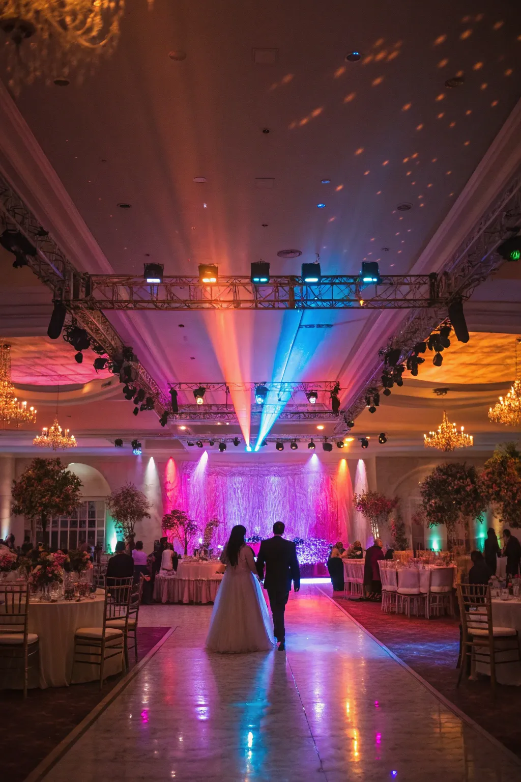 Color wash lighting adds a dynamic and lively element.