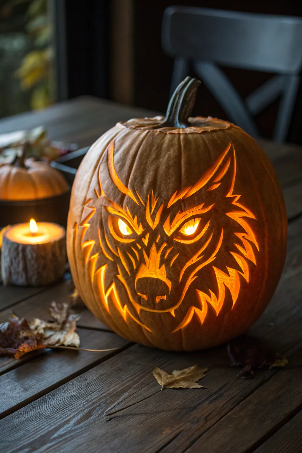 Unleash the beast: Masterful werewolf eyes carved to perfection.