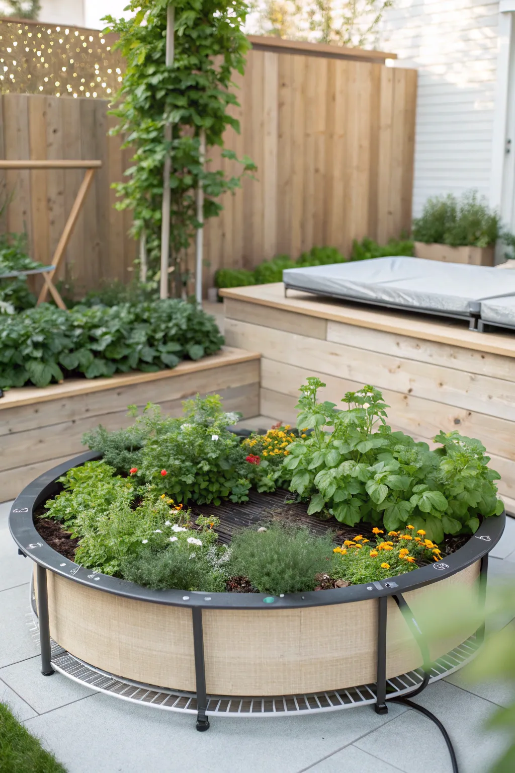 Transform your garden with a stunning raised bed crafted from a trampoline frame—where sustainability meets Scandinavian elegance.