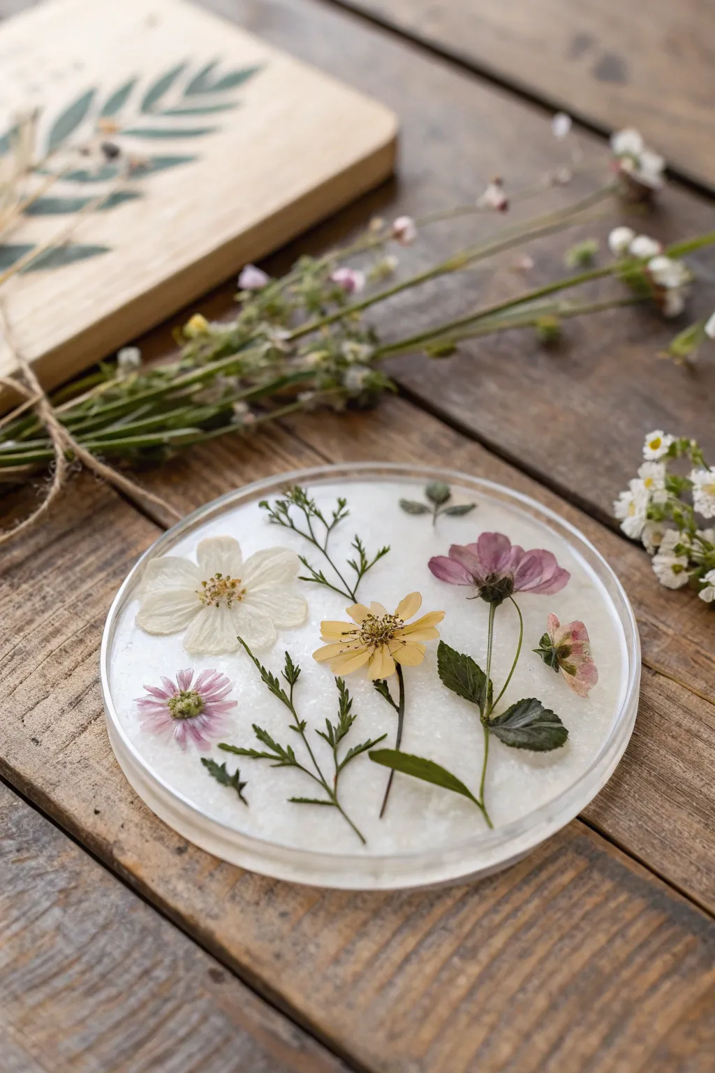 Elevate your table setting with nature's elegance—handcrafted coasters that capture the beauty of pressed flowers.