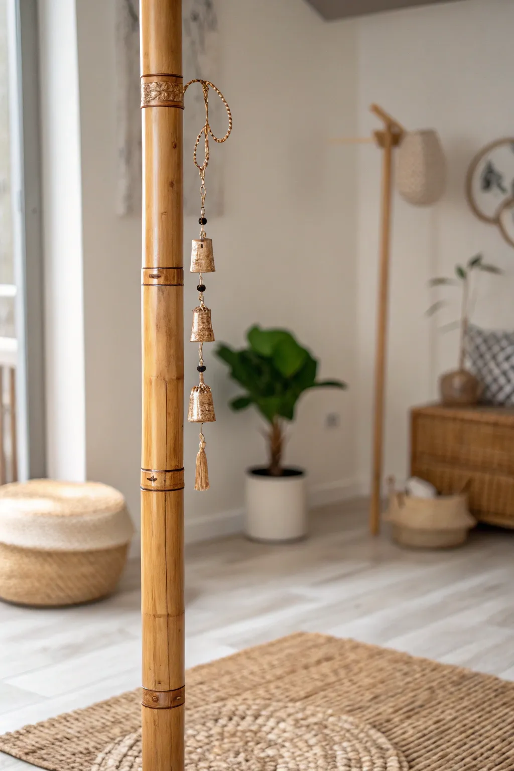 Embrace natural elegance with a bamboo pole wind chime stand that whispers simplicity and beauty.