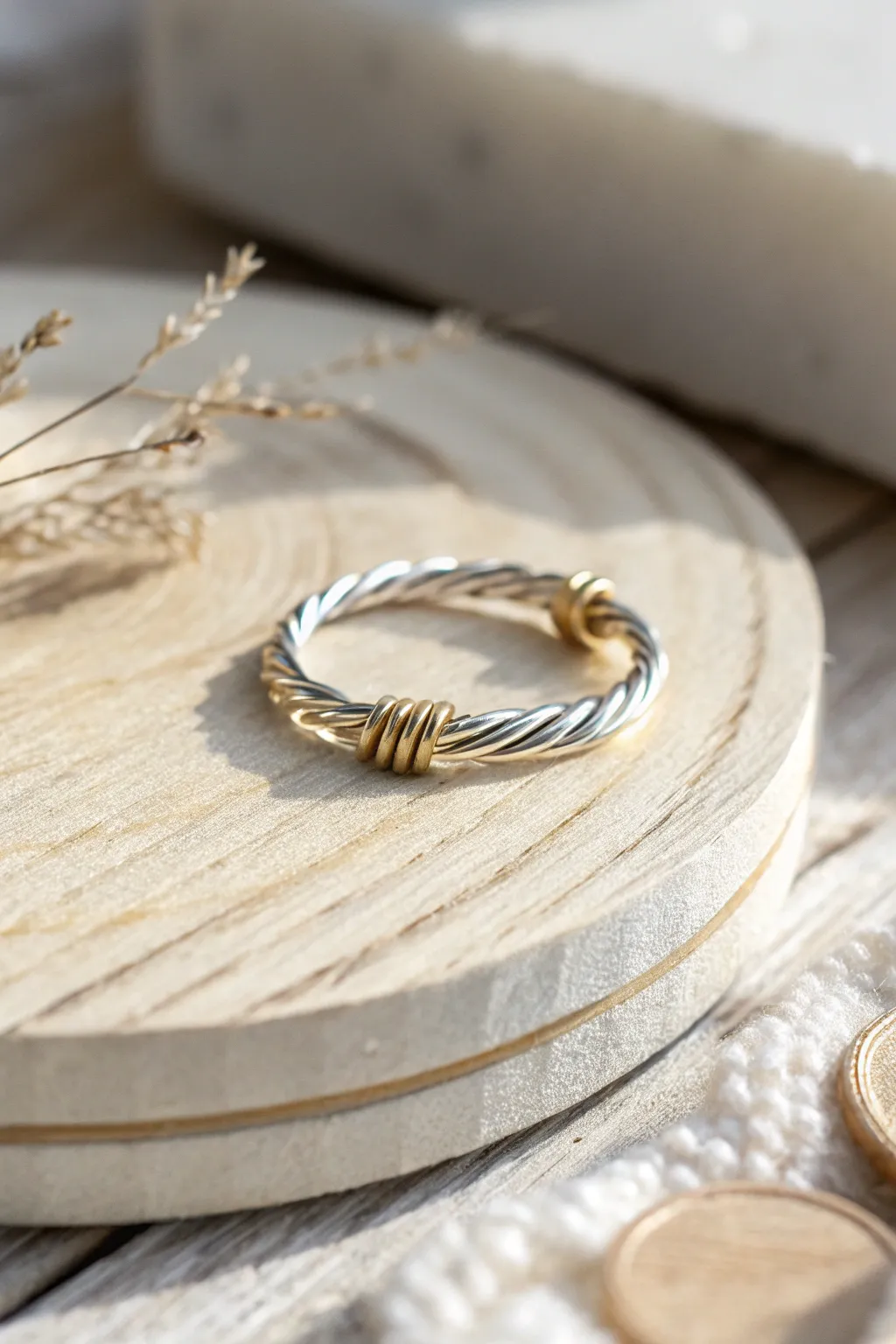 Discover the art of simplicity with this uniquely twisted wire band, where elegance meets craftsmanship.