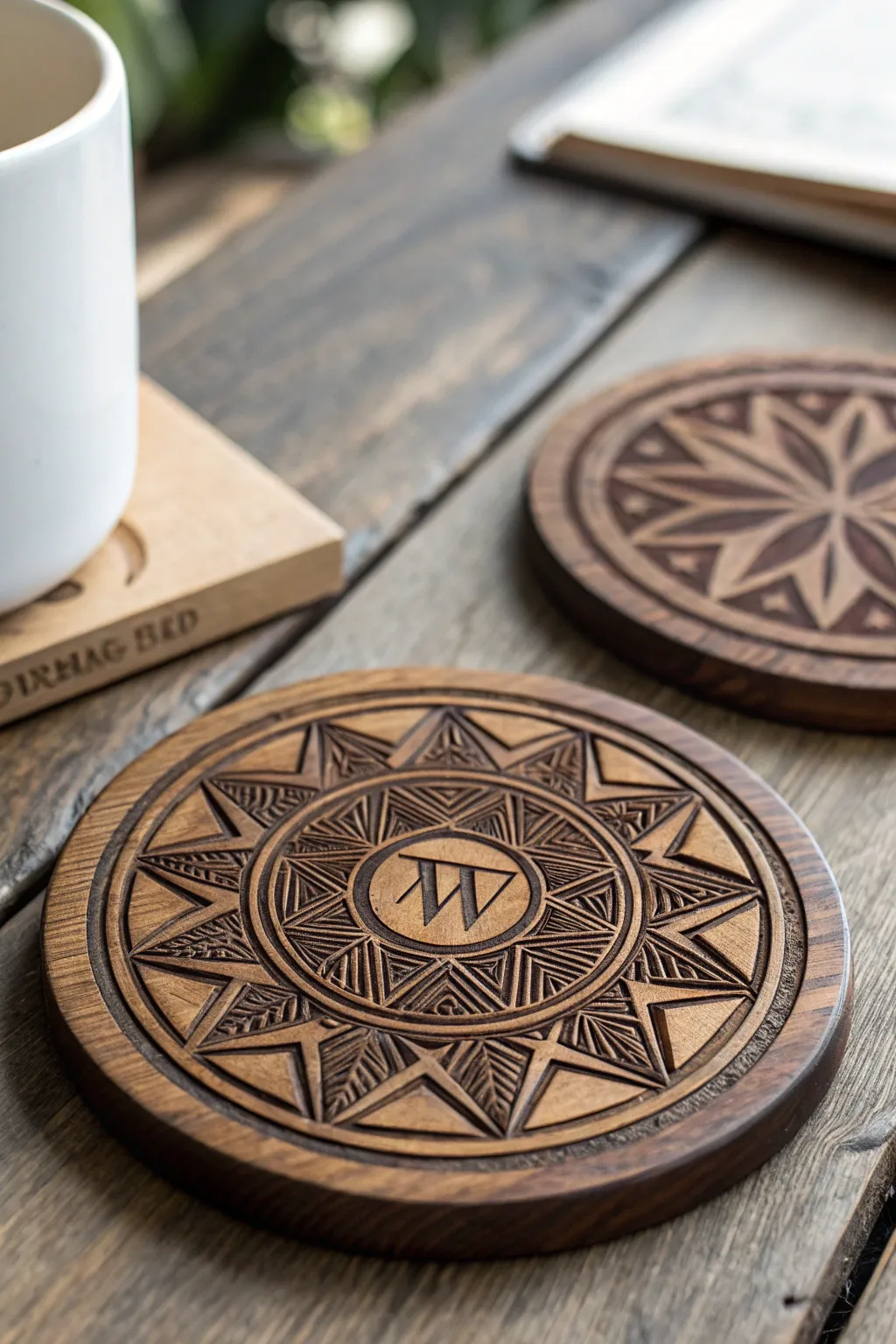 Elevate your coffee moments with personalized wooden coasters that combine art and function.