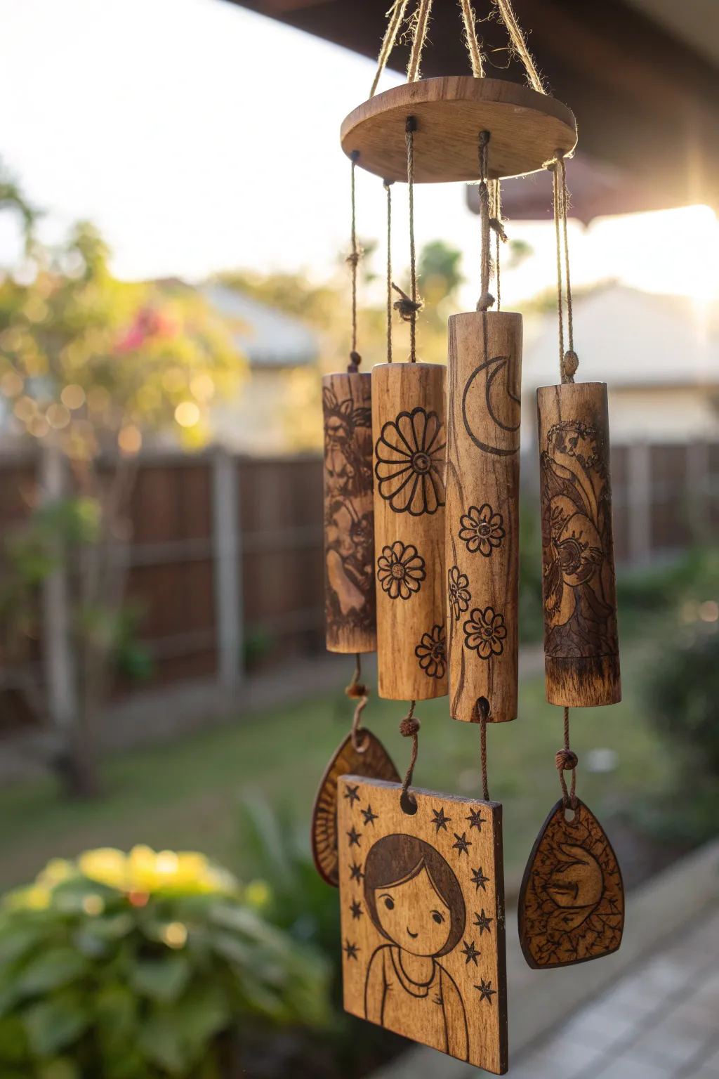 Experience the art of sound with handcrafted wooden wind chimes.
