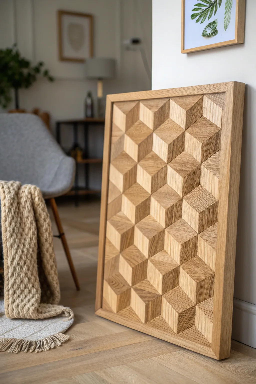 Step into the world of 3D illusions with this captivating wooden art piece—where simplicity meets intrigue.