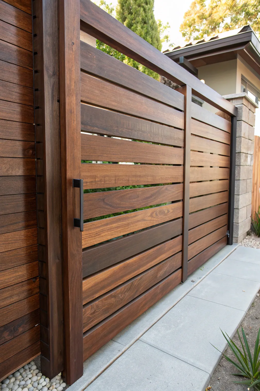 Elevate your home's style with a sleek, minimalist horizontal plank gate—where craftsmanship meets modern elegance.