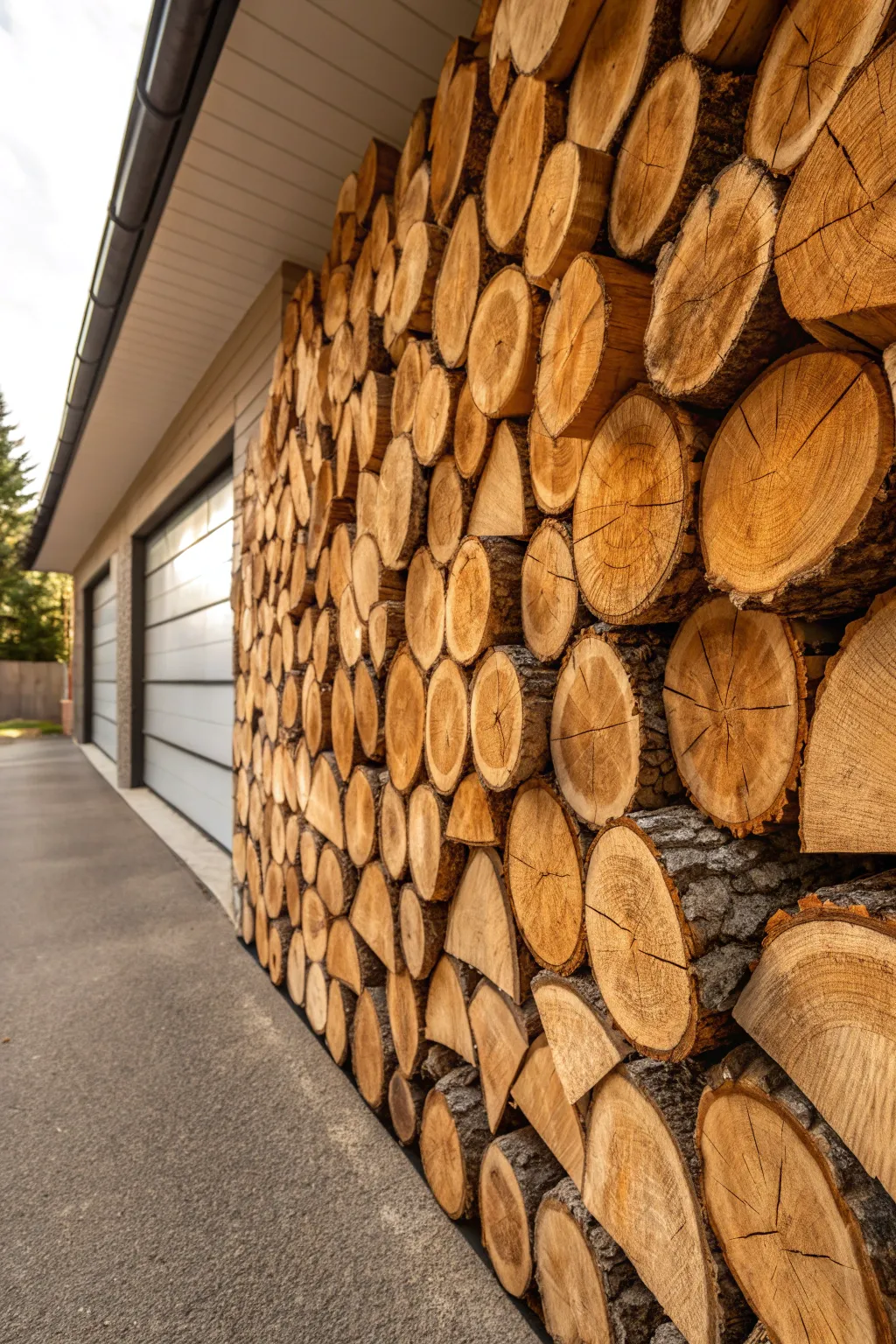 Transform your space with the rustic elegance of a decorative log wall.