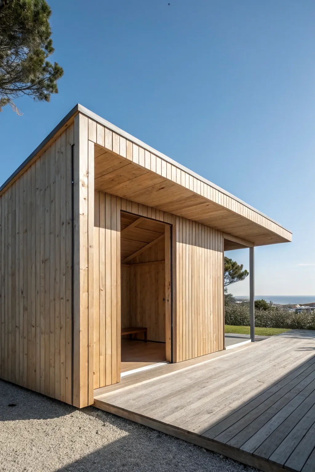 Discover the beauty in simplicity with this minimalist wood shed—where modern design meets timeless craftsmanship.