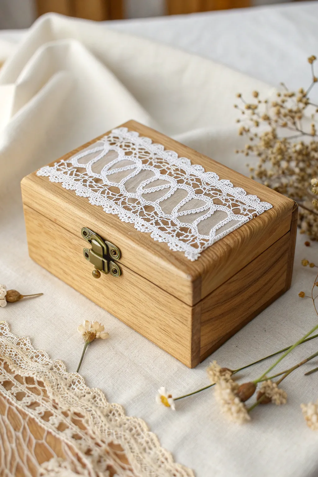 Elegance in Every Detail: Discover the art of lace painting on wooden jewelry boxes. 🌿✨