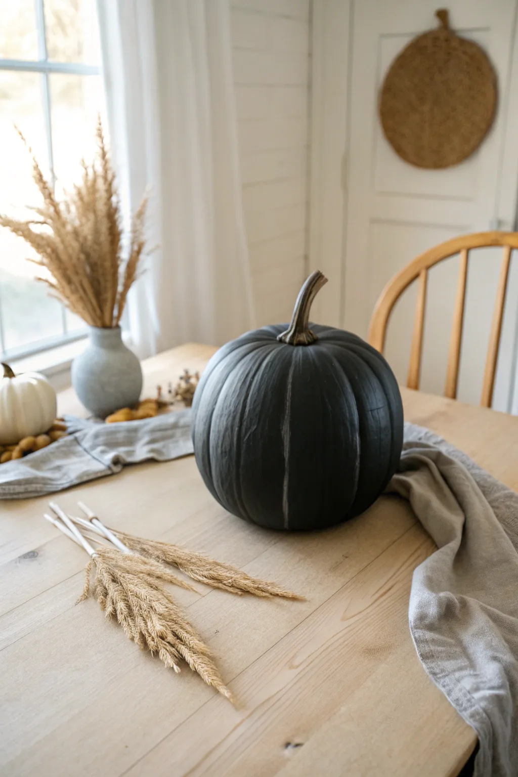 Craft your seasonal story on a chic chalkboard pumpkin, where simplicity meets creativity in Scandinavian style.