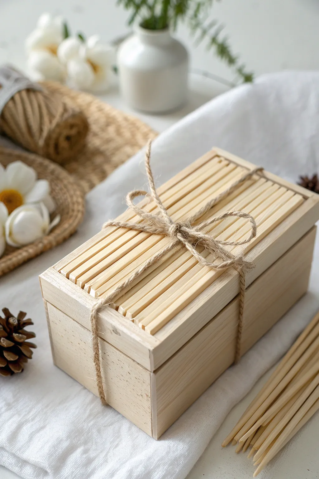 Wrap your gifts in sustainable style with handcrafted wooden stick boxes.