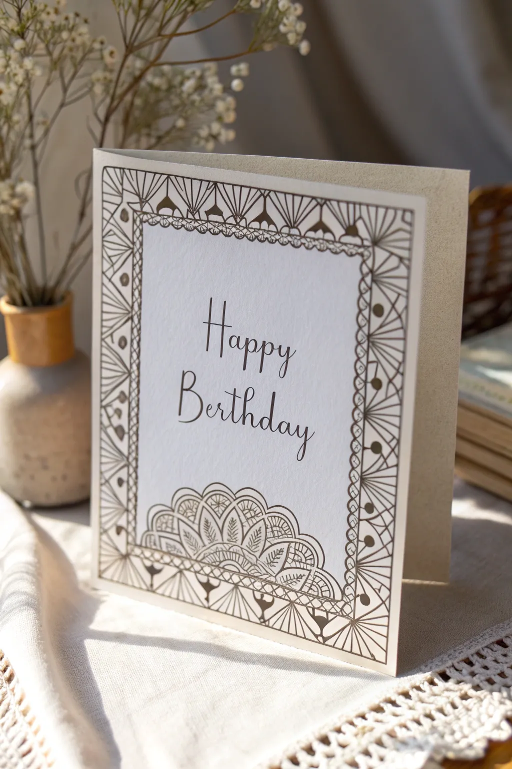 Elevate your birthday wishes with the artful elegance of Zentangle borders.