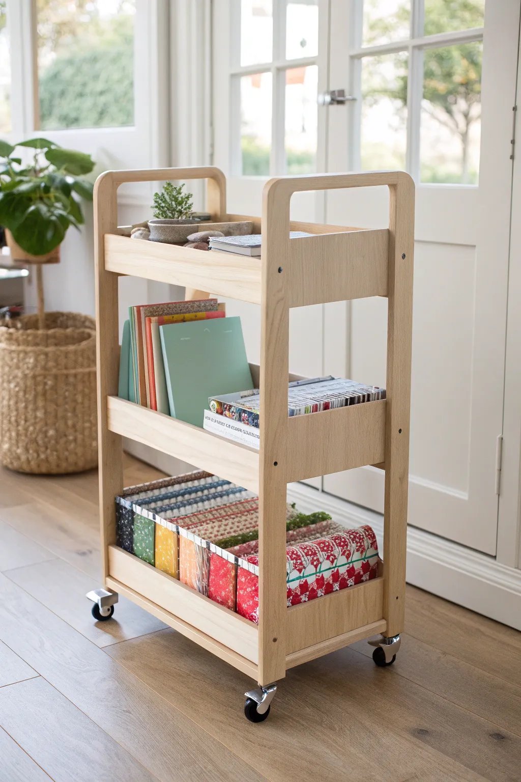 Effortless organization on the move: Discover the beauty of flexible storage with our minimalist rolling cart.