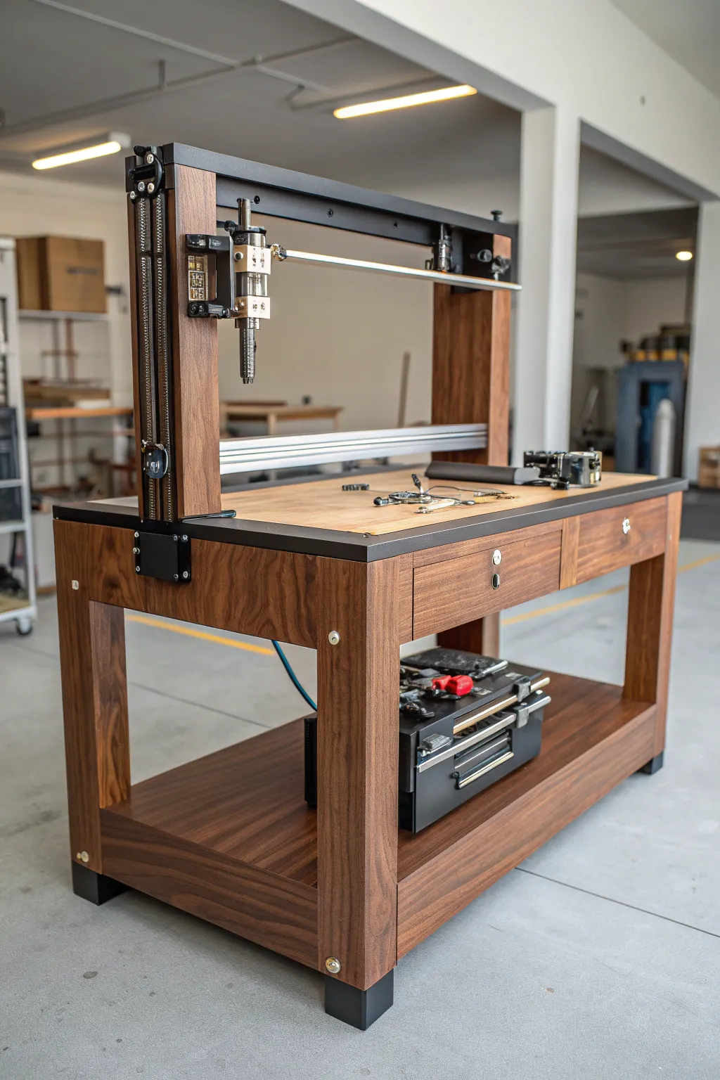 Crafted for the modern maker: A 3D printer stand that transforms into a workbench, blending utility with artisanal elegance.