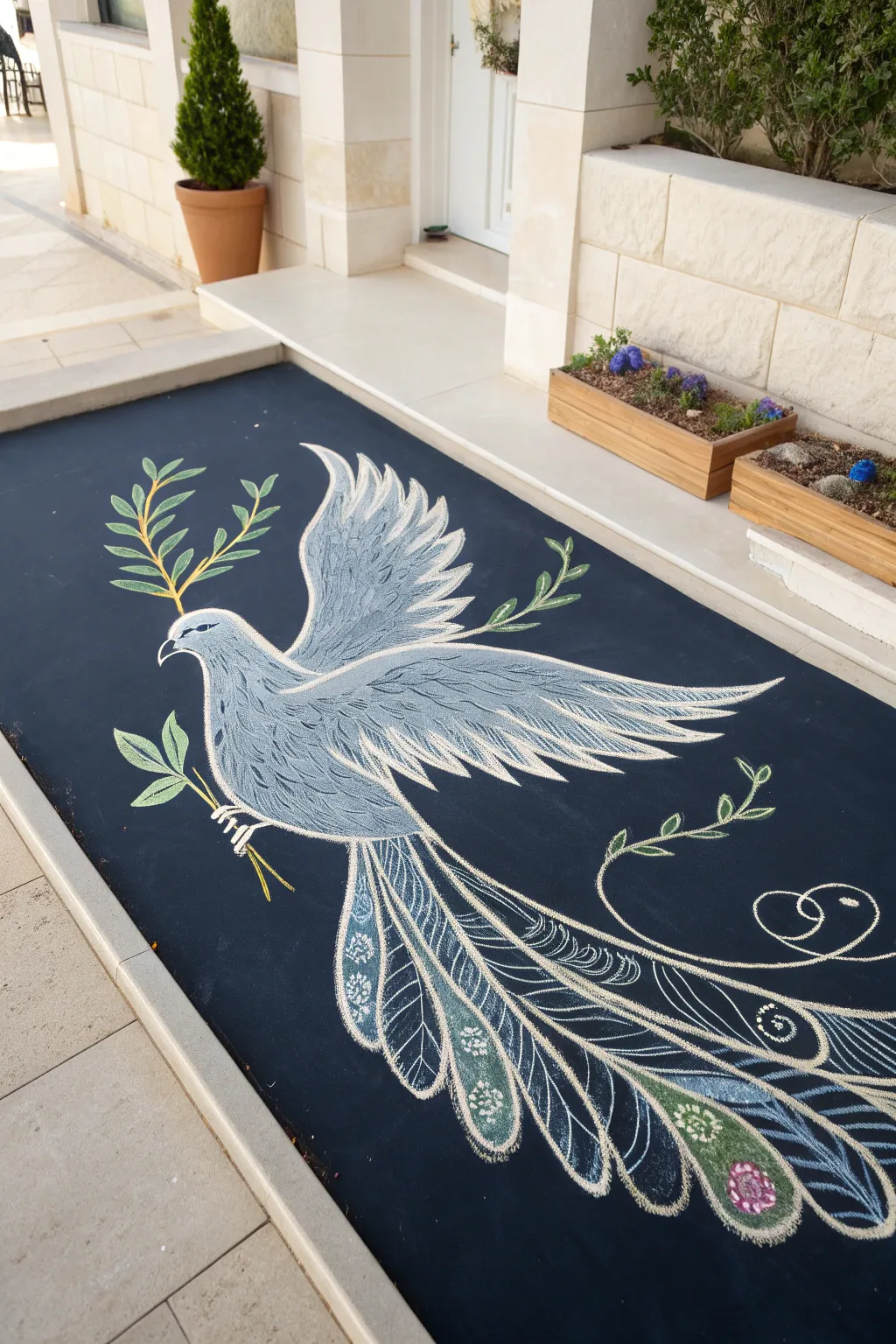 Embrace peace and creativity this 4th of July with a stunning chalk art dove. 🌿🕊️ #ChalkArt #PeacefulCelebrations