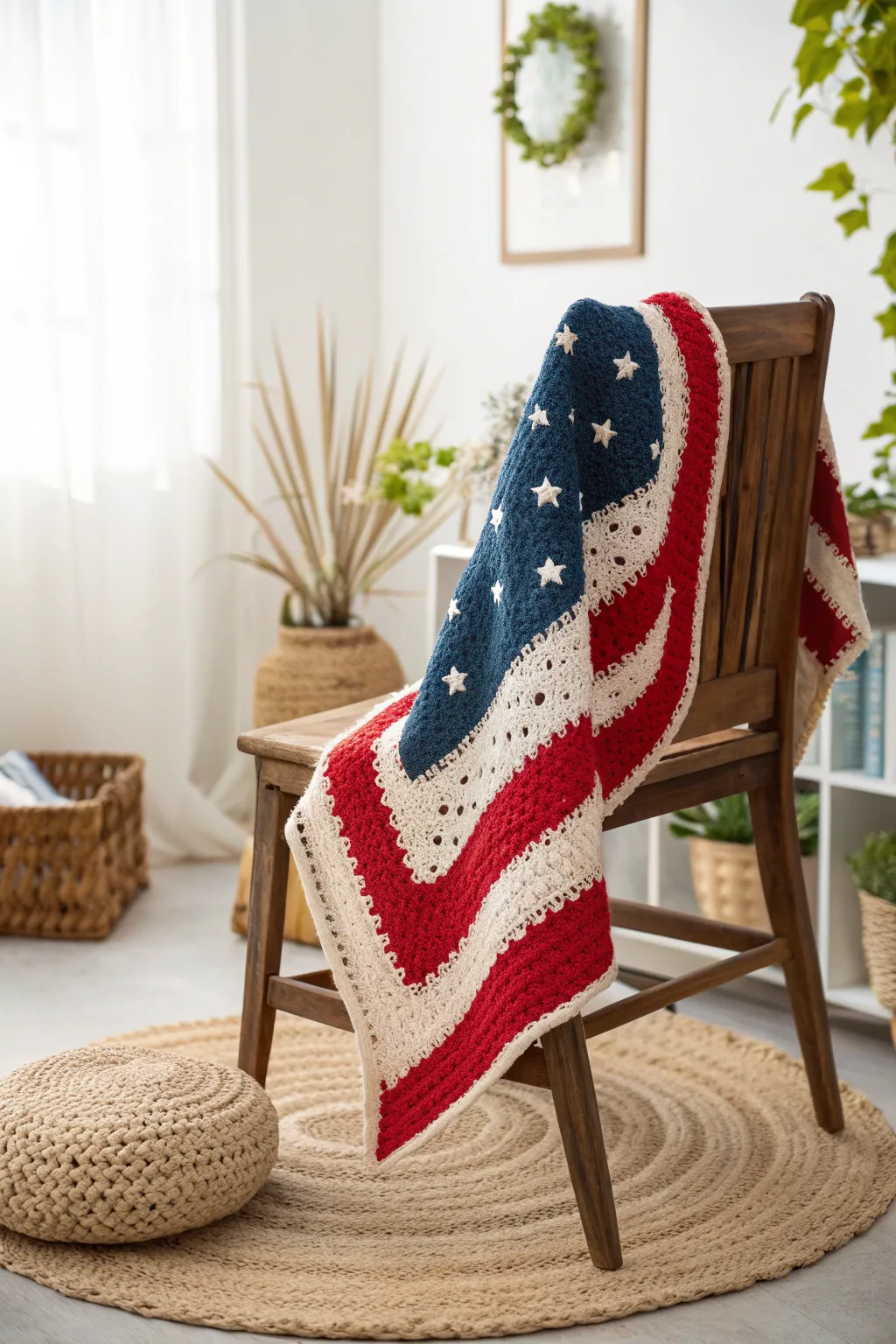 Make a statement with this stunning Crochet Flag Cape, perfect for adding a touch of bold elegance to your festivities!