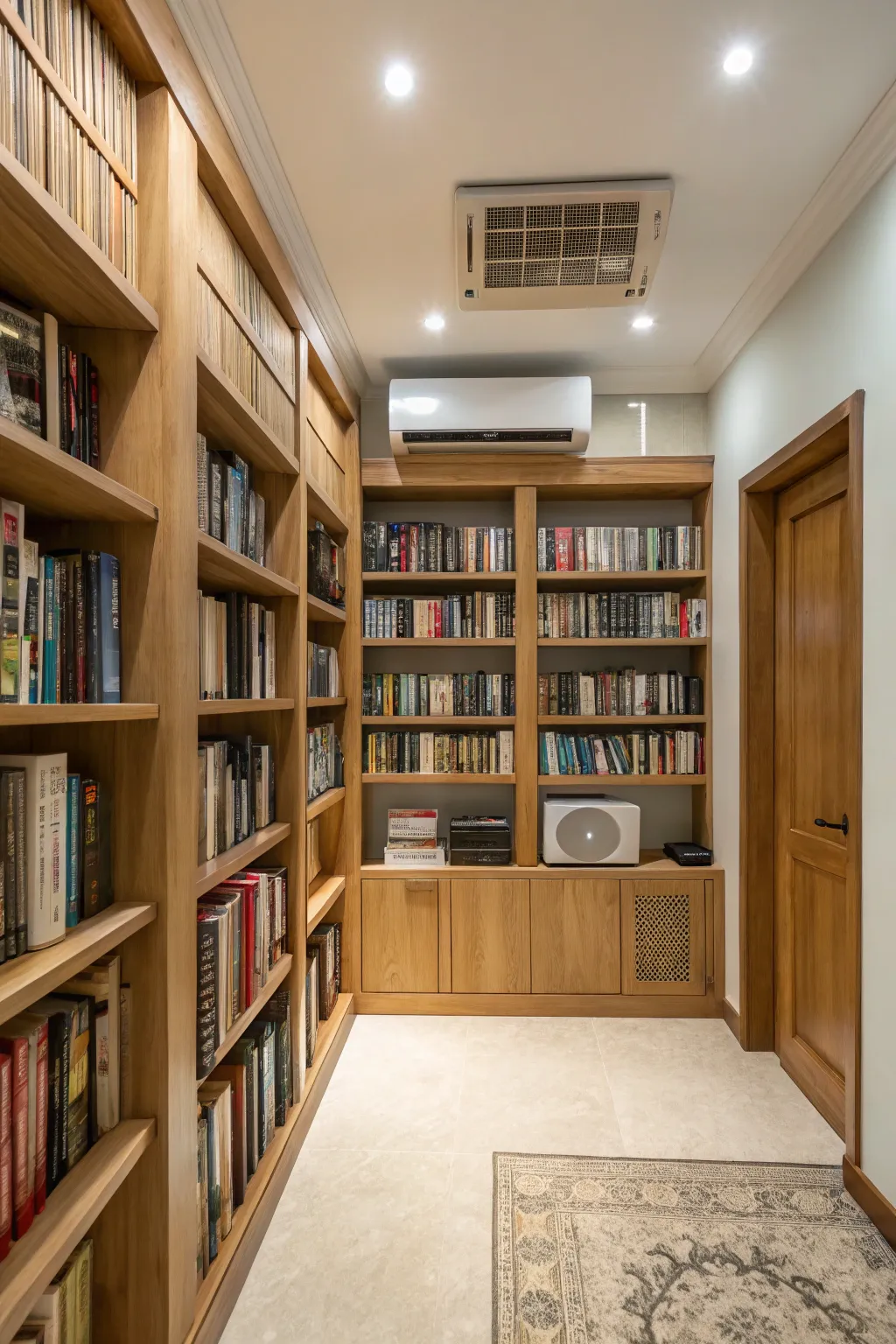 Create a cozy nook by surrounding your AC unit with bookshelves.