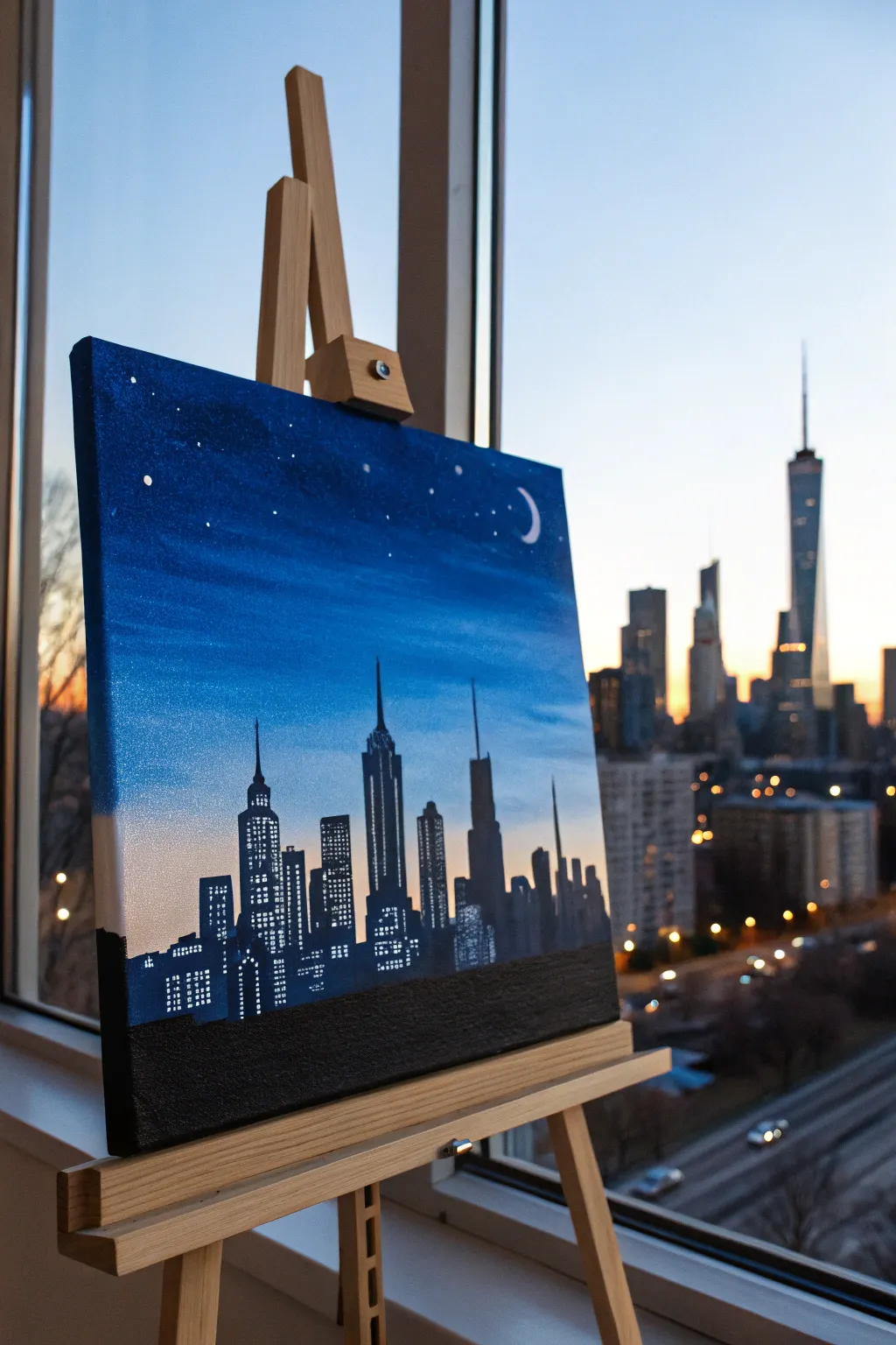 Elevate your decor with this stunning Blue Cityscape, blending modern minimalism with bold colors for a striking urban vibe.