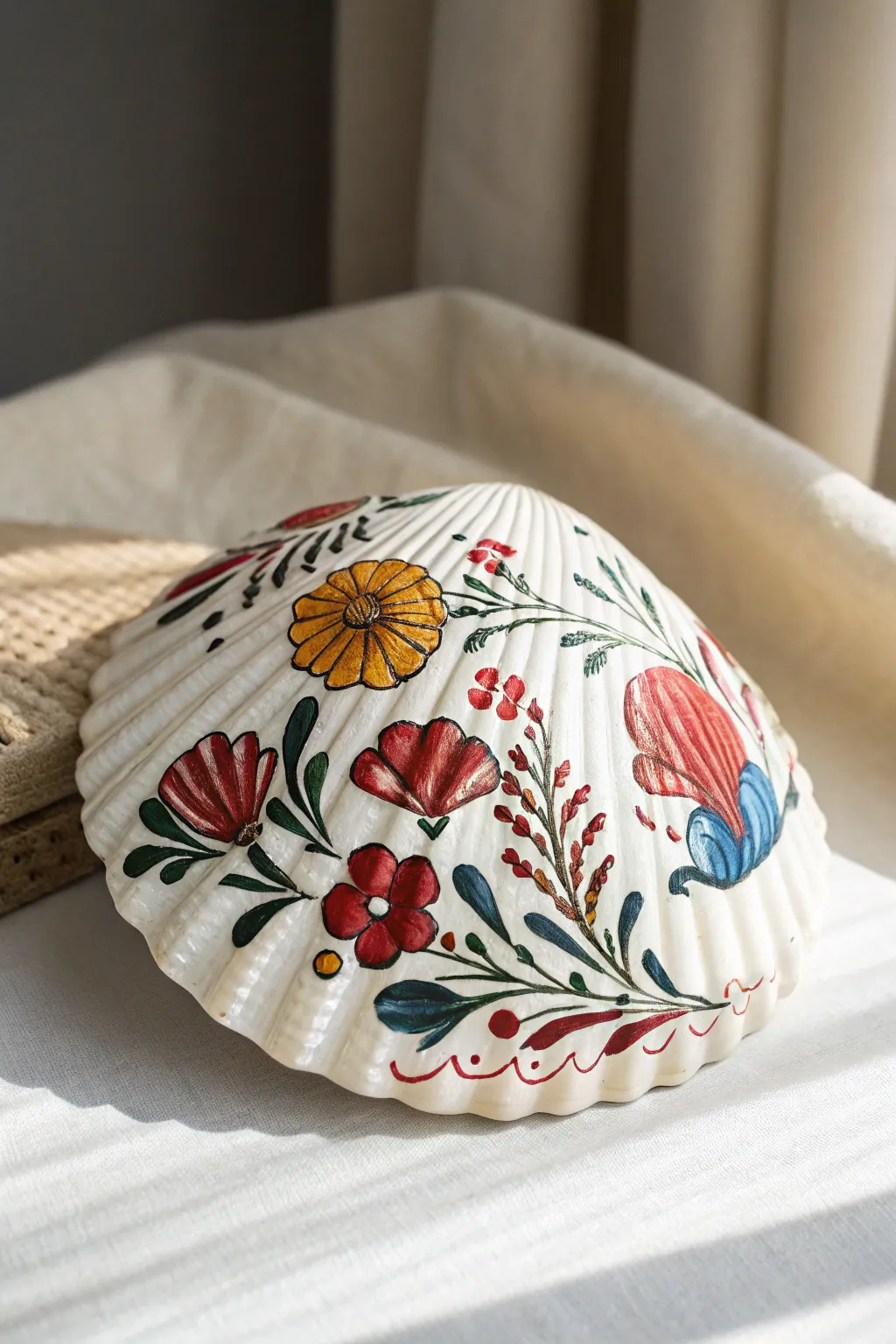 Elevate your space with the natural beauty of floral art on seashells.