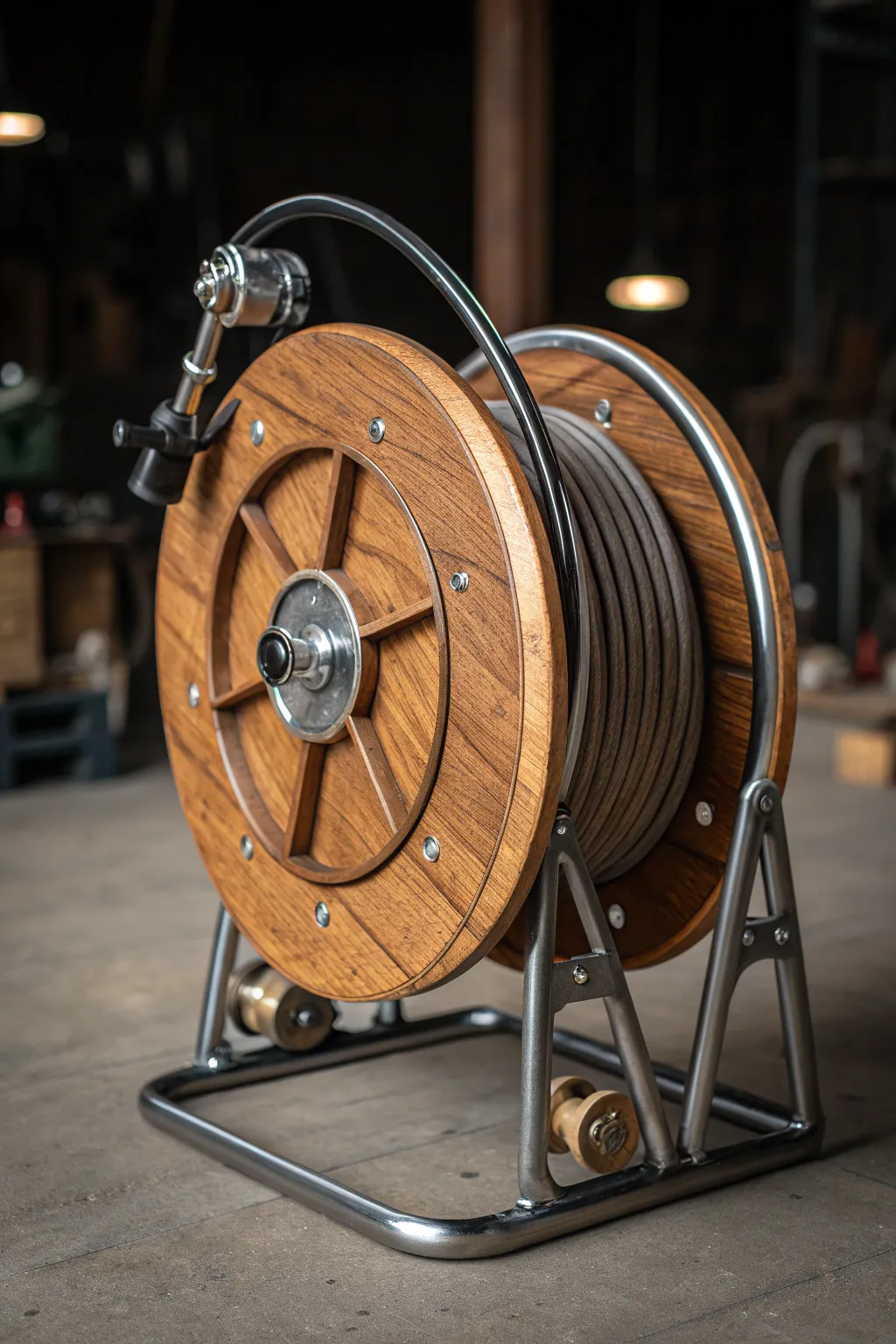 Elevate your workspace with a stylish and functional hose reel station.