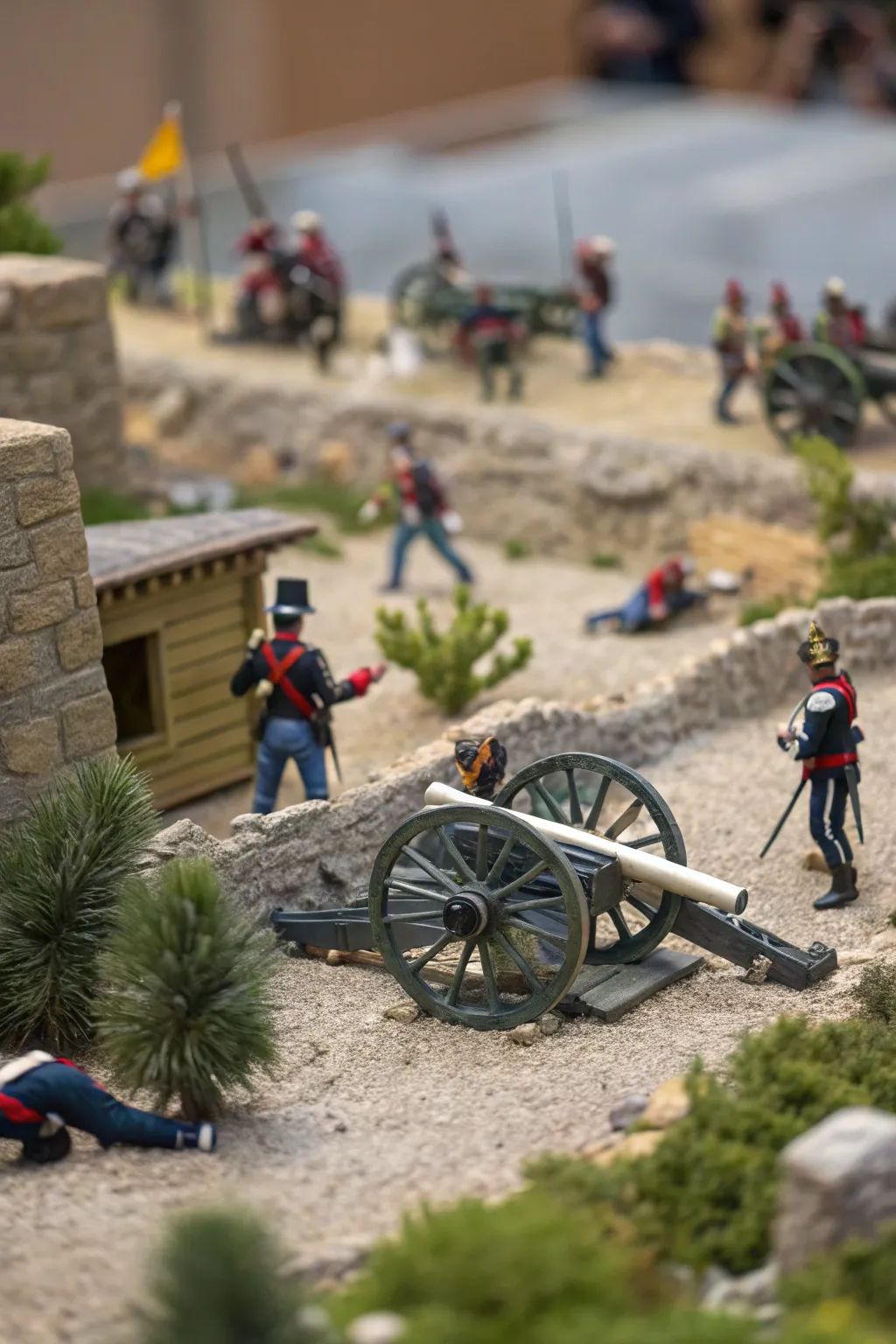 Experience the drama and detail of the Alamo through this expertly crafted miniature battle scene.