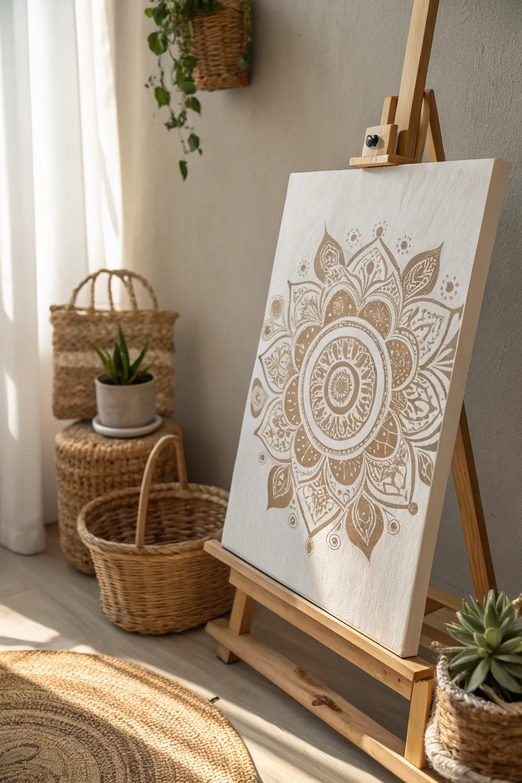 Elevate your space with the timeless elegance of stencil art on canvas, where simplicity meets crafted beauty.