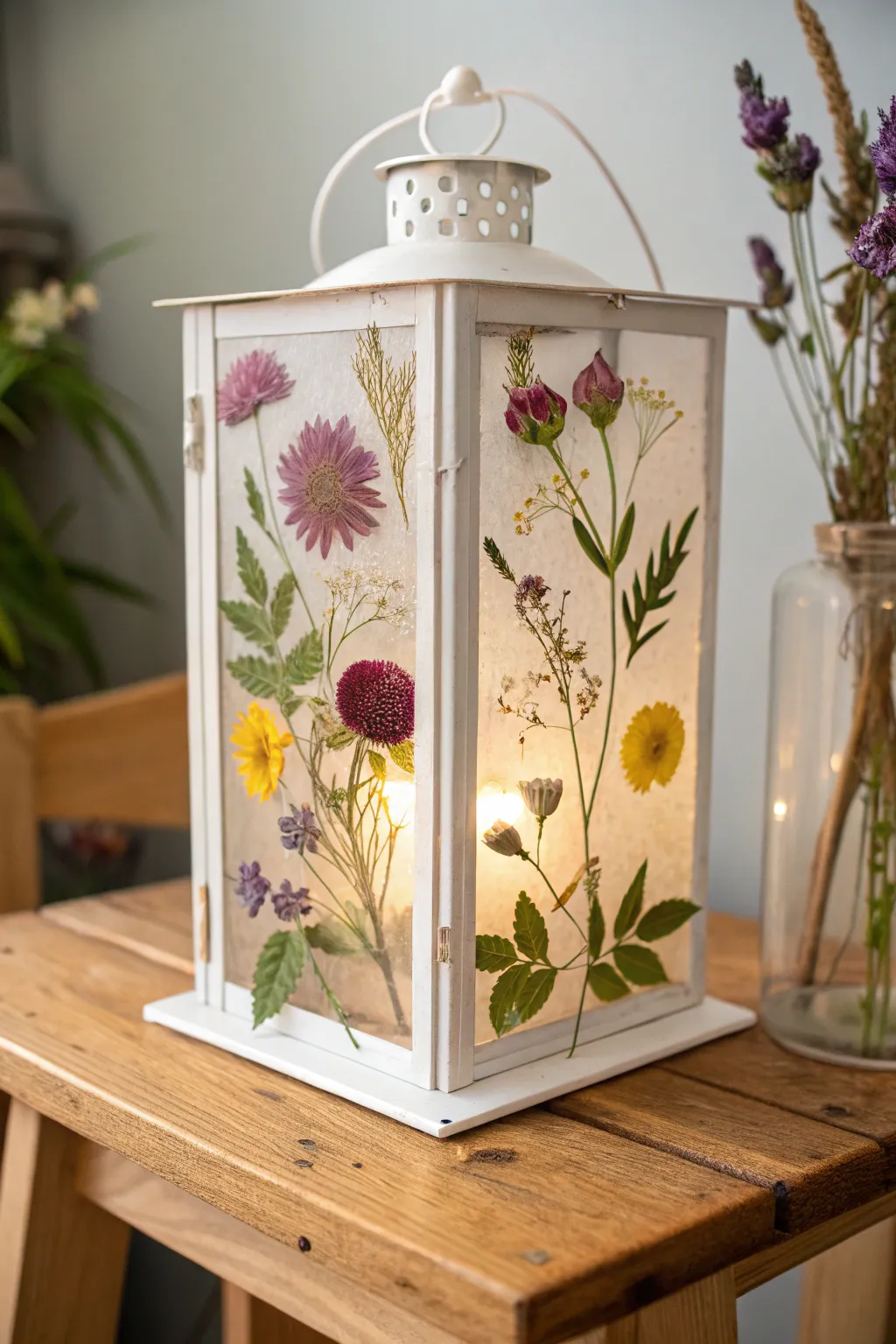 Illuminate your space with the enchanting glow of pressed flower lanterns, bringing a touch of nature's elegance indoors.