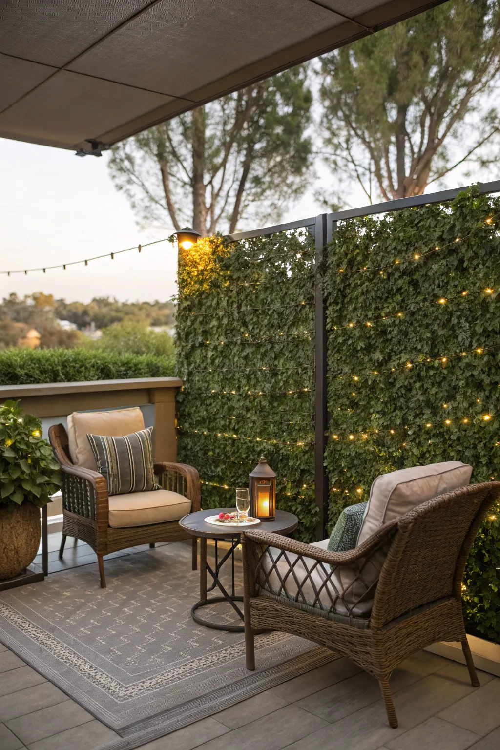Leafy privacy screens offer seclusion and style outdoors.