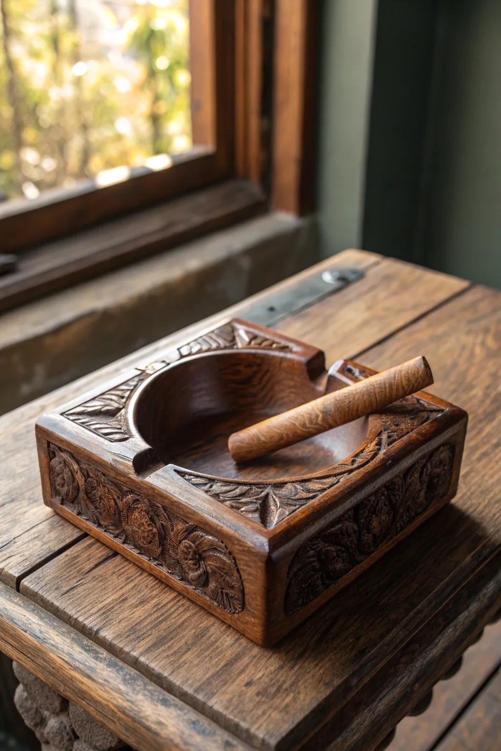 Embrace the art of craftsmanship with this stunning wooden ashtray, where elegance meets functionality.
