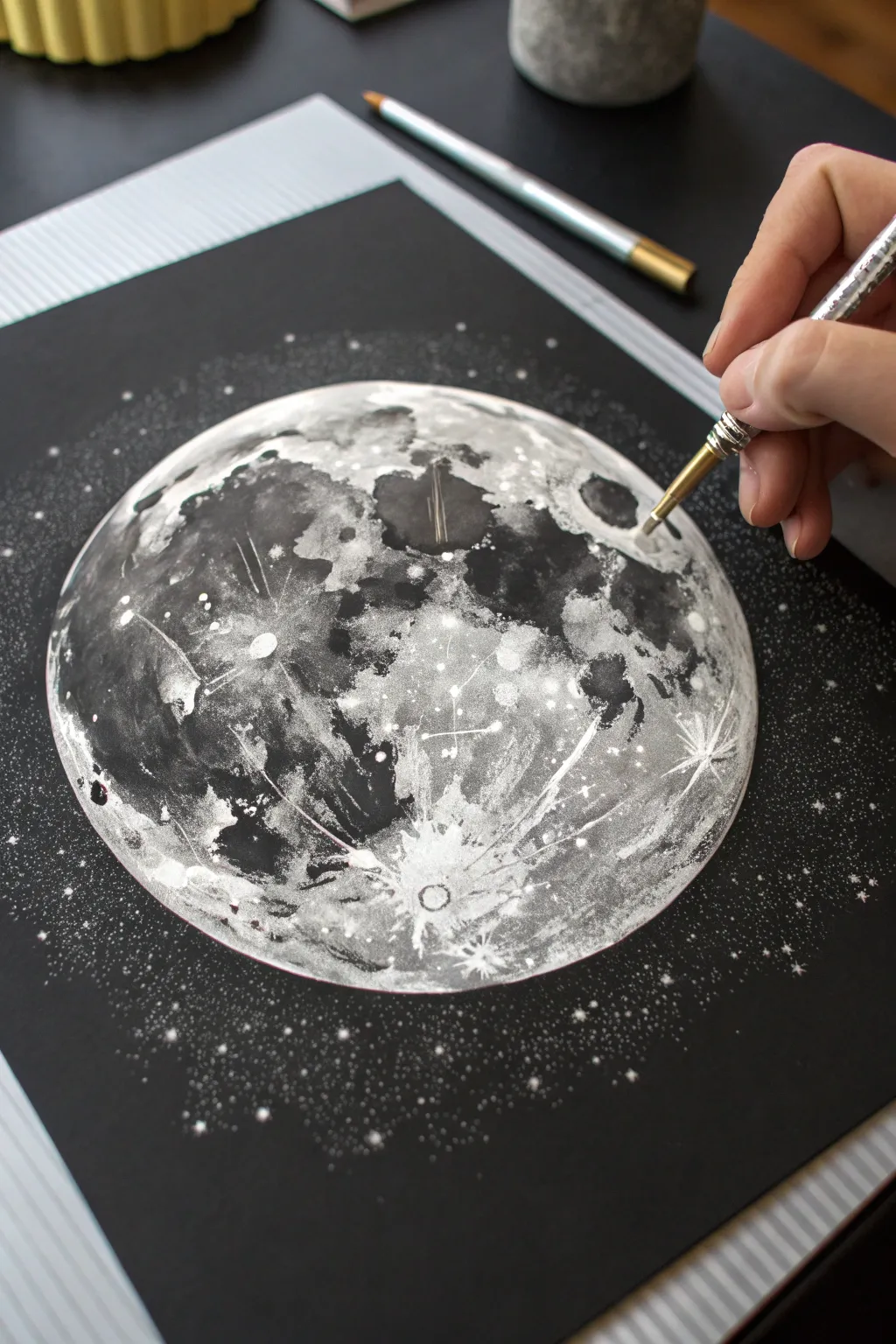 Craft your own piece of the cosmos with stunning Pom-Pom Moon Prints.