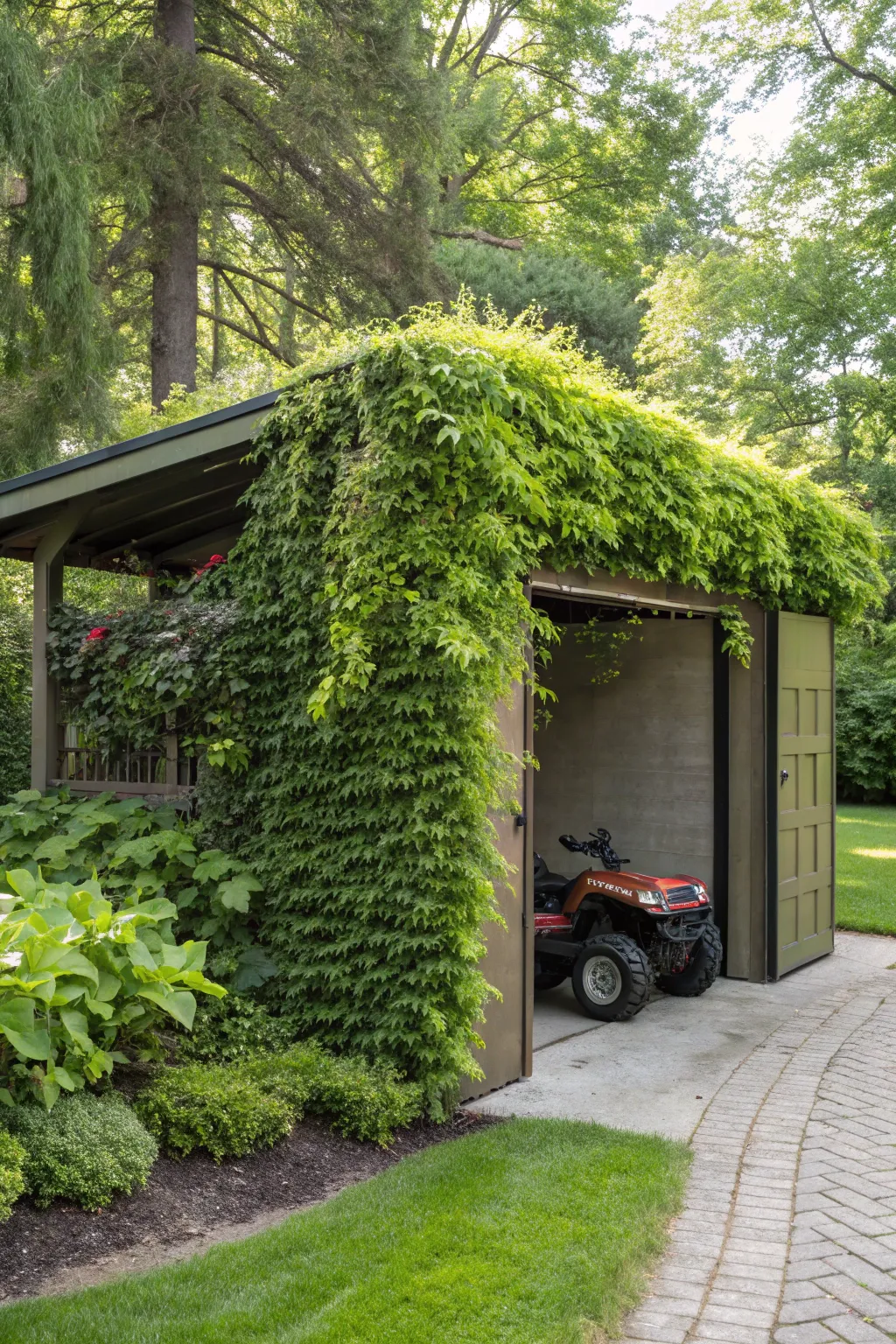Discover the art of invisible storage with a camouflaged shed that blends seamlessly into nature.