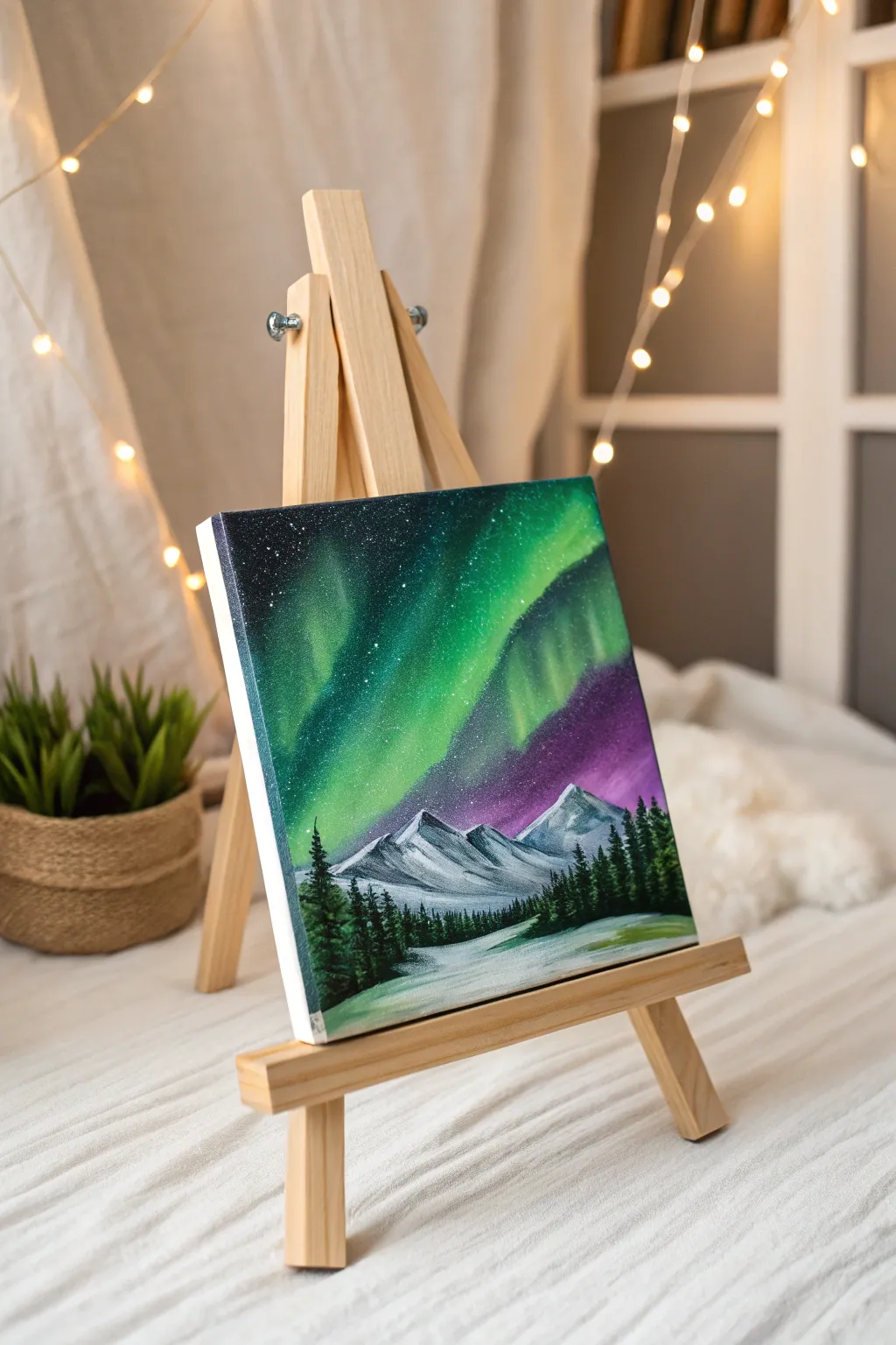 Discover the magic of the northern lights with minimalist elegance using the tape resist technique.