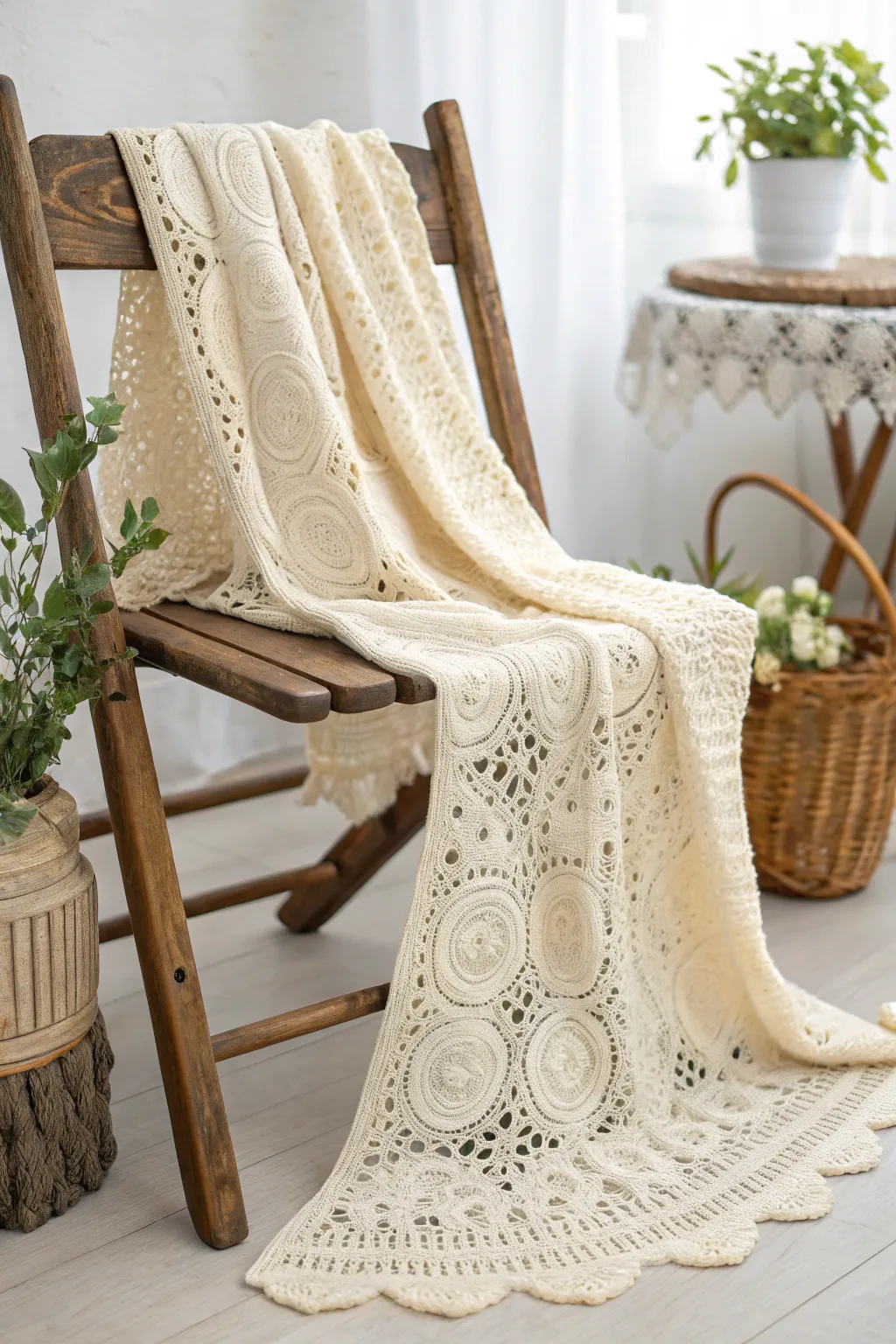 Embrace timeless elegance with this vintage-inspired lace baby blanket, perfect for adding warmth and charm to any nursery.