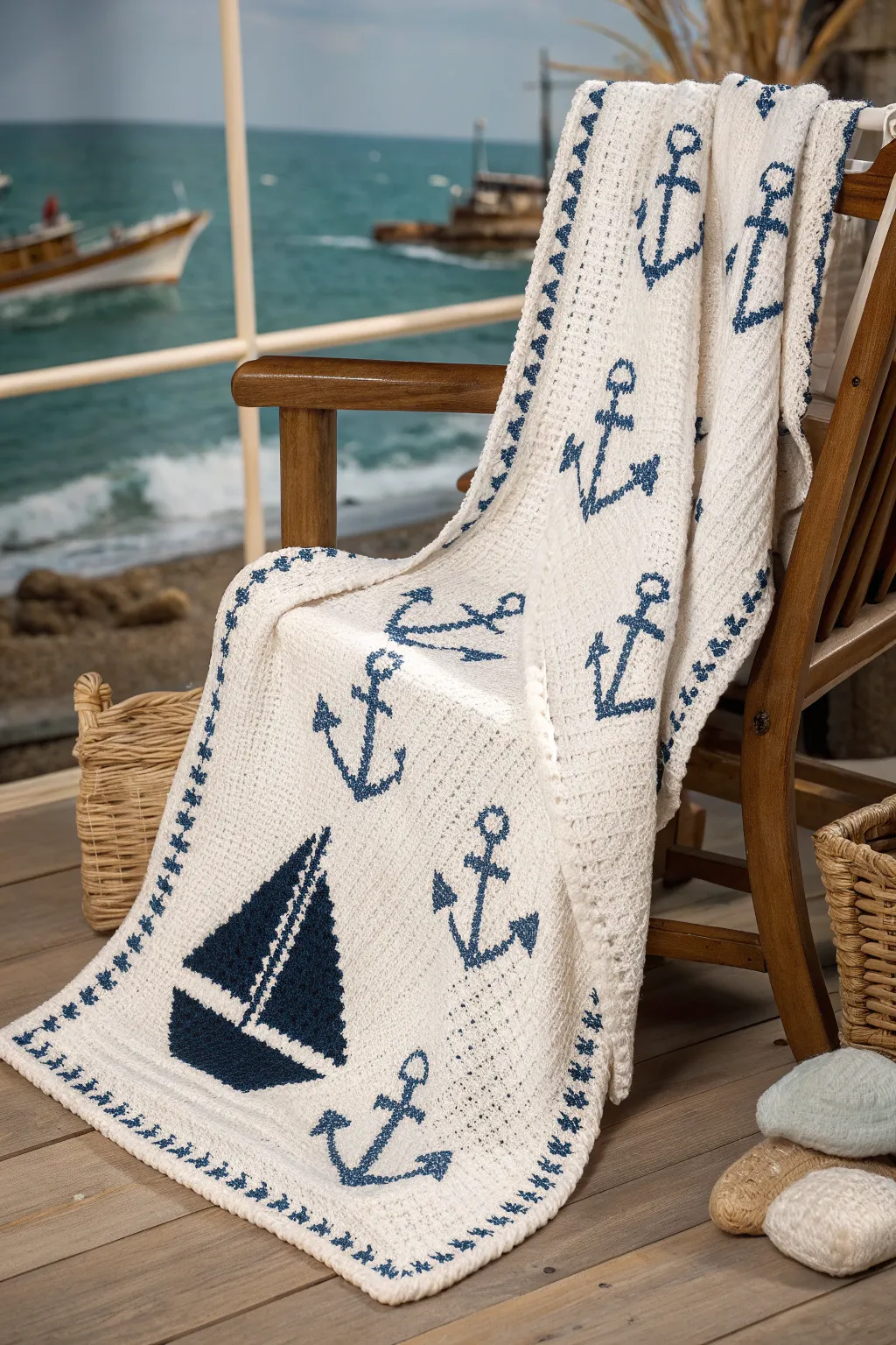Set sail in style with this charming nautical crochet blanket for your little adventurer.