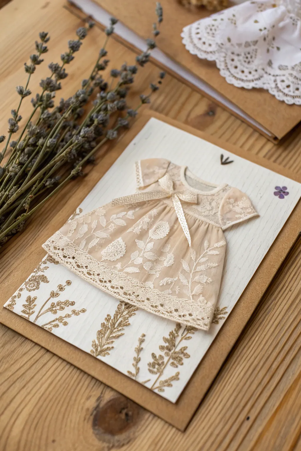 Embrace vintage elegance with this beautifully crafted baby girl card, perfect for capturing timeless moments.
