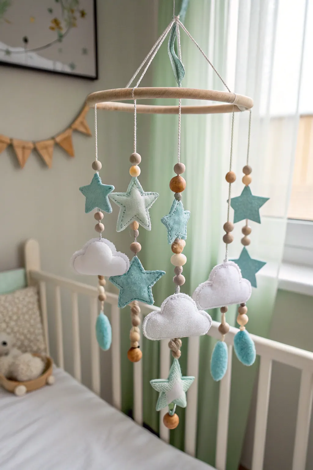 Add a touch of magic to the nursery with this beautifully crafted baby mobile, perfect for a special little boy's room.