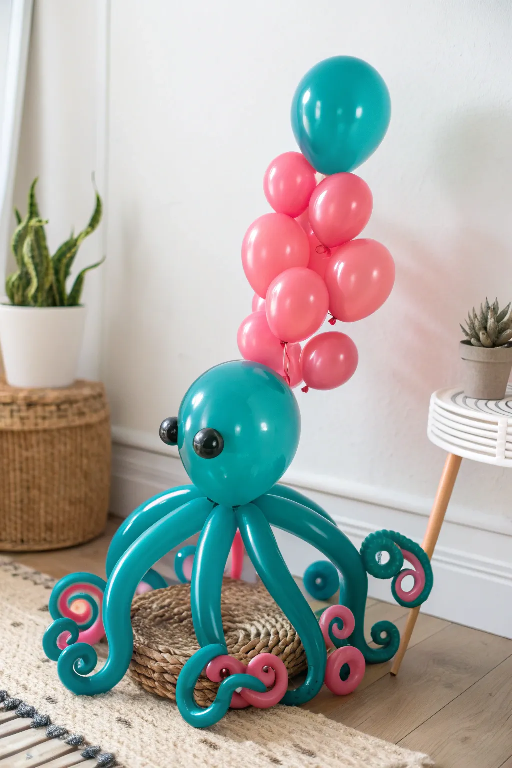 Embrace the oceanic whimsy with this artistic balloon octopus, where minimalist elegance meets playful creativity.