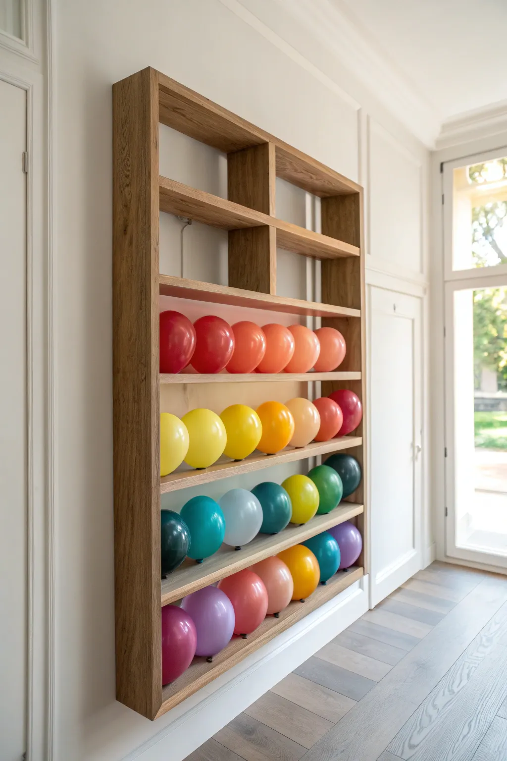 Transform your storage into art with color-coded balloon shelves - a perfect blend of Scandinavian simplicity and Boho charm.