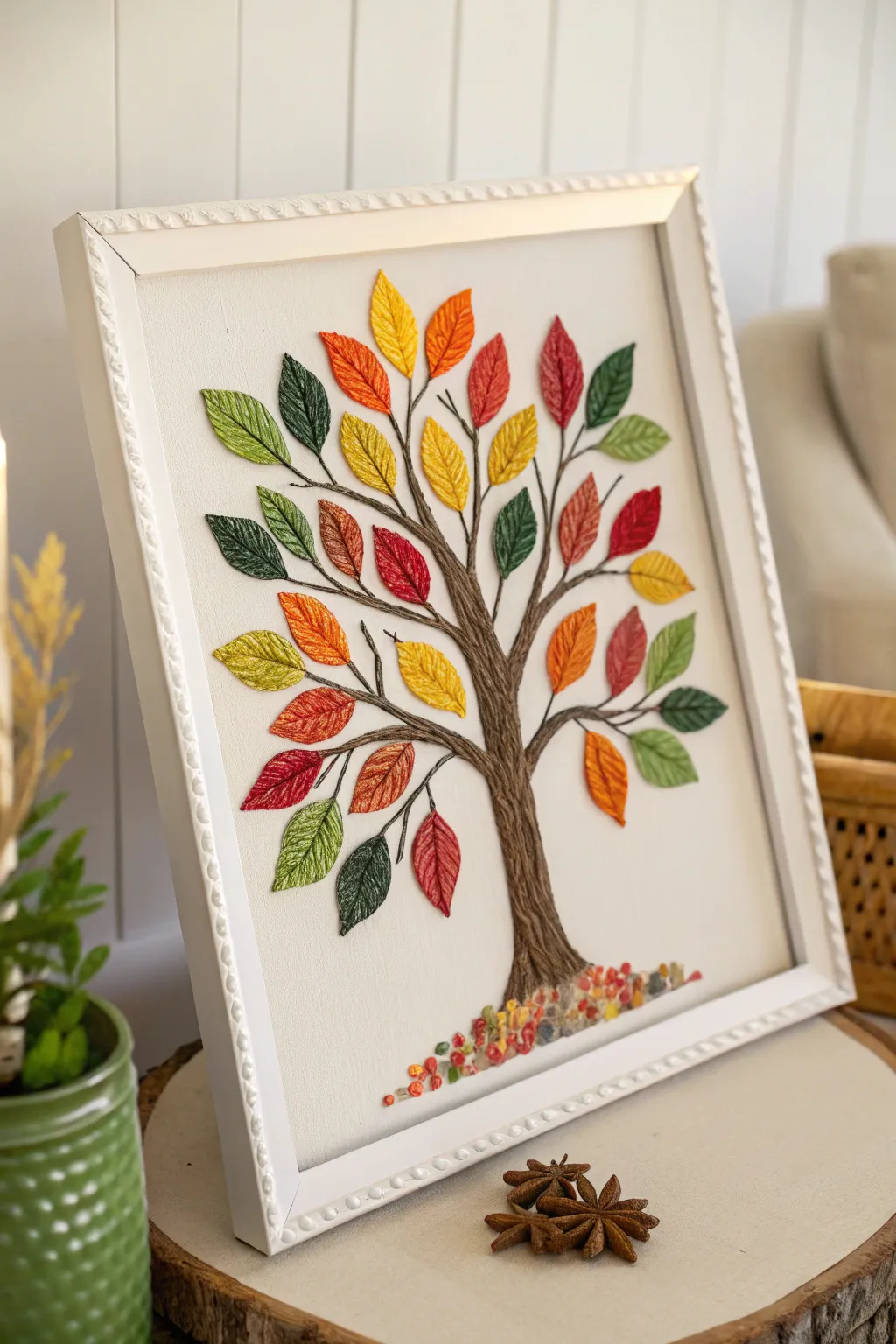Bring nature indoors with this vibrant crayon tree art, where simplicity meets bold, natural beauty.