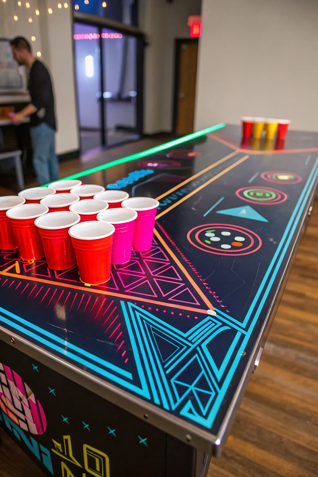 Step back in time with a neon-splashed retro beer pong setup that screams 80s flair and craftsmanship!